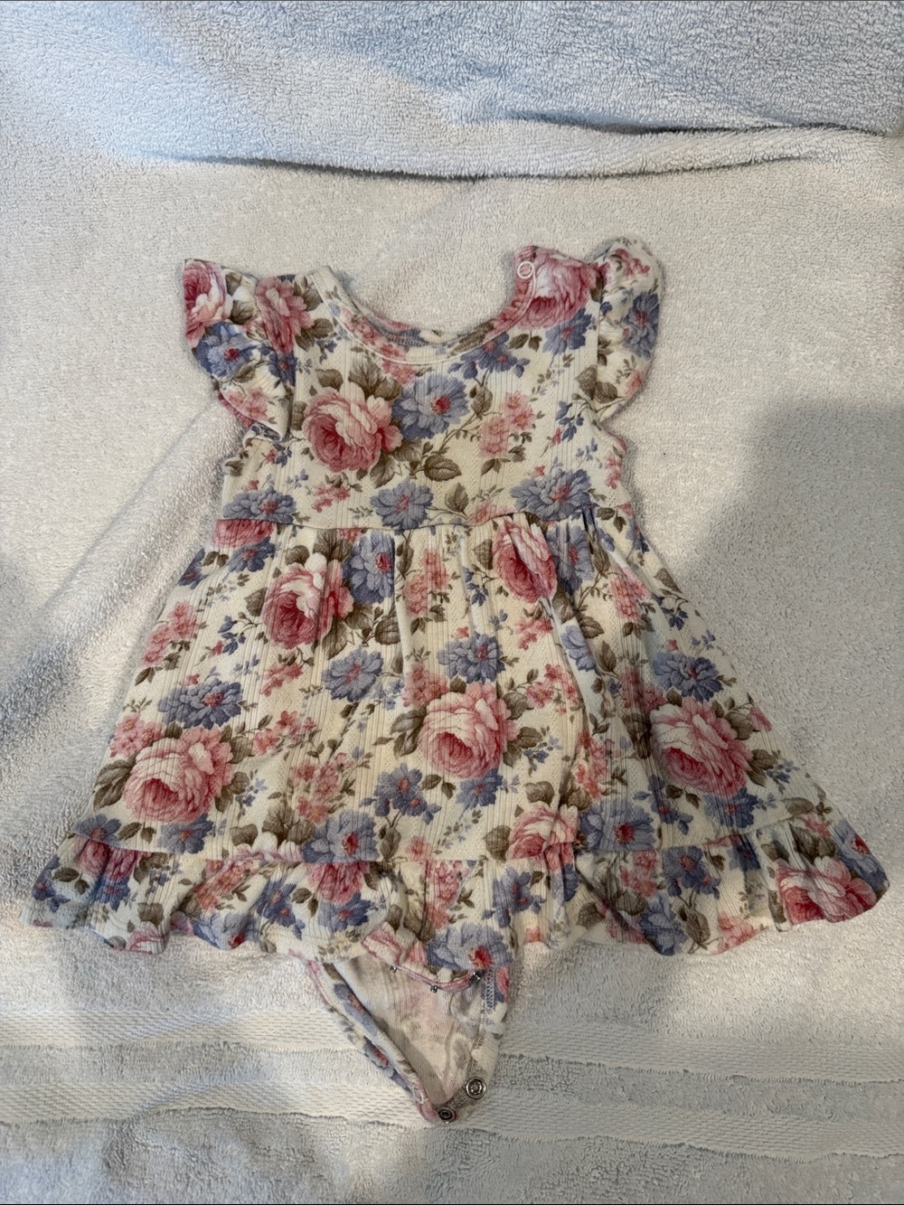 Posh Peanut Floral Ruffle Dress Bodysuit - Pink & Blue